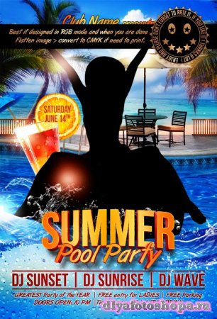 Summer Pool party psd flyer template