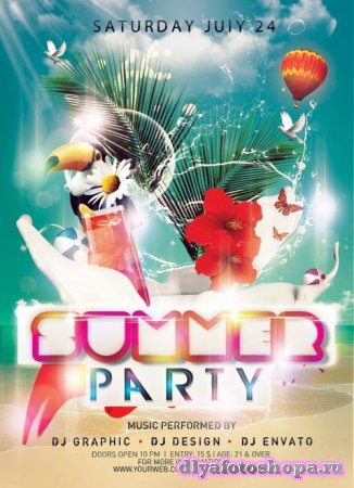Summer party psd flyer template