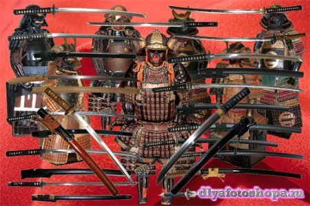 Клипарт Полные доспехи самураев и мечи